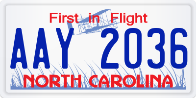 NC license plate AAY2036