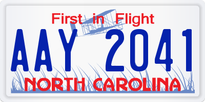 NC license plate AAY2041