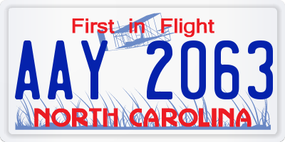 NC license plate AAY2063