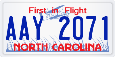 NC license plate AAY2071