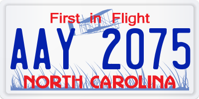 NC license plate AAY2075
