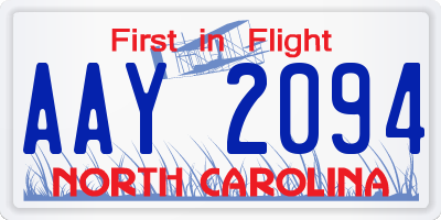 NC license plate AAY2094