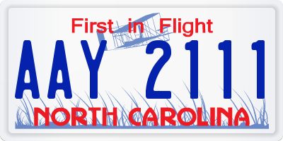 NC license plate AAY2111