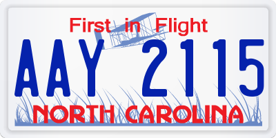 NC license plate AAY2115