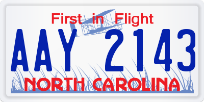 NC license plate AAY2143
