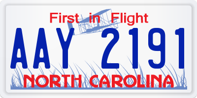 NC license plate AAY2191