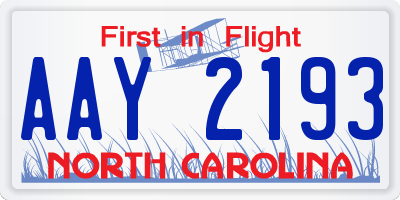 NC license plate AAY2193