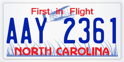 NC license plate AAY2361