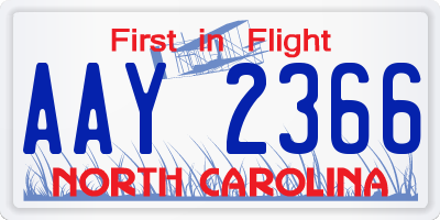 NC license plate AAY2366