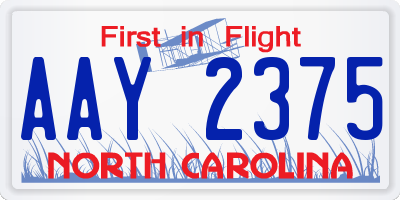 NC license plate AAY2375