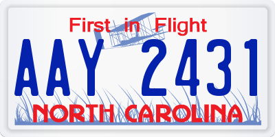 NC license plate AAY2431