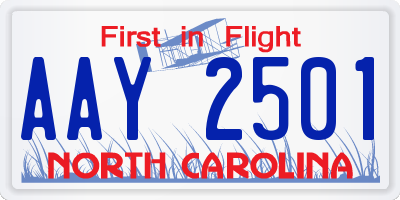NC license plate AAY2501