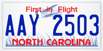 NC license plate AAY2503