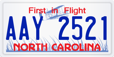 NC license plate AAY2521
