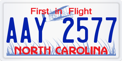NC license plate AAY2577