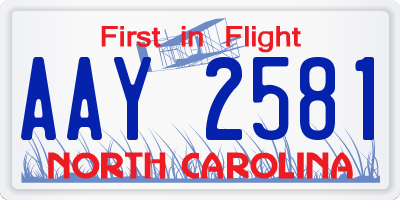 NC license plate AAY2581