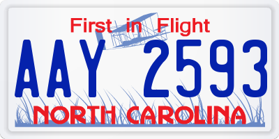NC license plate AAY2593
