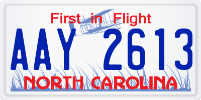 NC license plate AAY2613