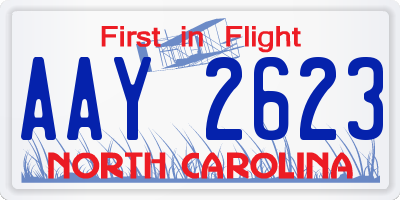 NC license plate AAY2623