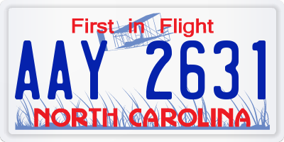 NC license plate AAY2631
