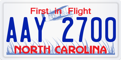 NC license plate AAY2700