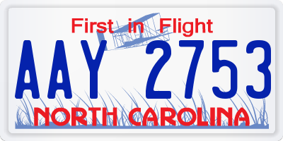 NC license plate AAY2753