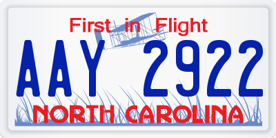 NC license plate AAY2922