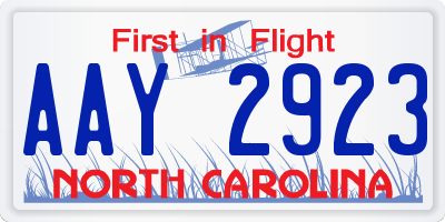 NC license plate AAY2923