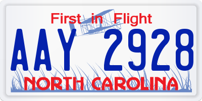 NC license plate AAY2928