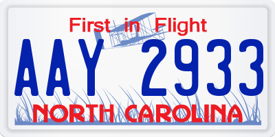 NC license plate AAY2933