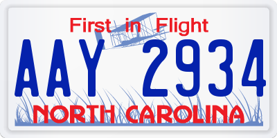 NC license plate AAY2934