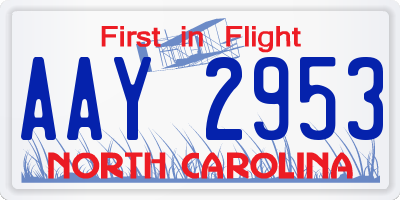 NC license plate AAY2953