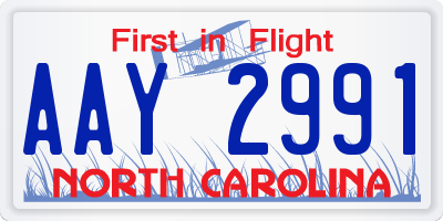 NC license plate AAY2991