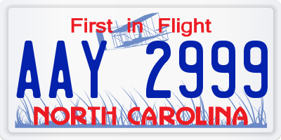 NC license plate AAY2999