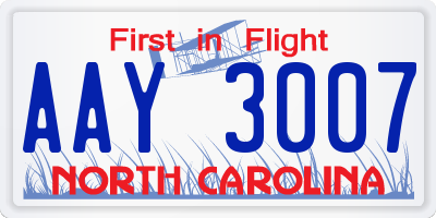 NC license plate AAY3007