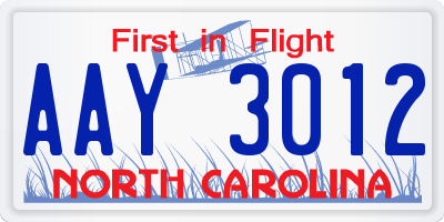 NC license plate AAY3012