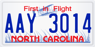 NC license plate AAY3014