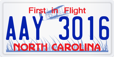 NC license plate AAY3016