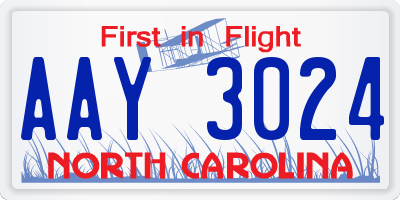 NC license plate AAY3024