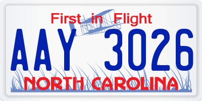 NC license plate AAY3026