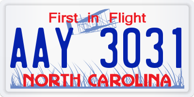 NC license plate AAY3031