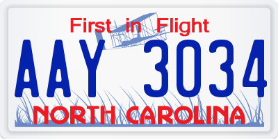 NC license plate AAY3034