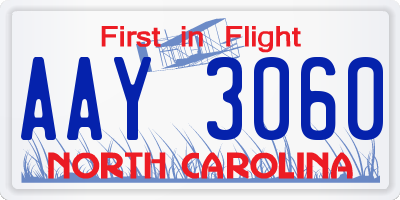 NC license plate AAY3060