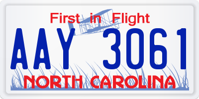 NC license plate AAY3061