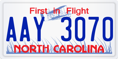 NC license plate AAY3070