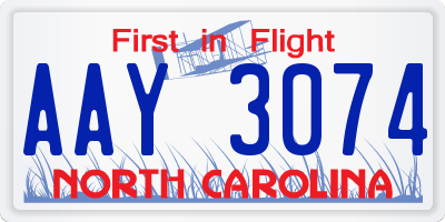 NC license plate AAY3074