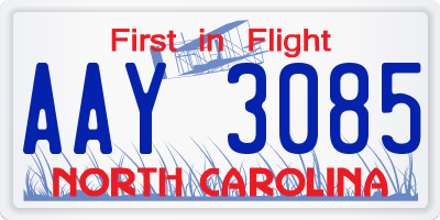 NC license plate AAY3085