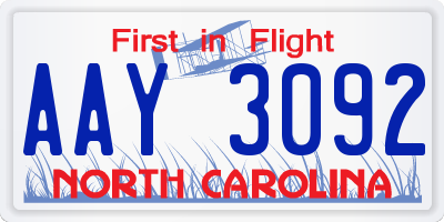 NC license plate AAY3092