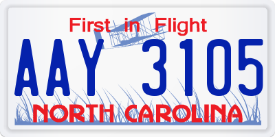 NC license plate AAY3105