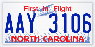 NC license plate AAY3106